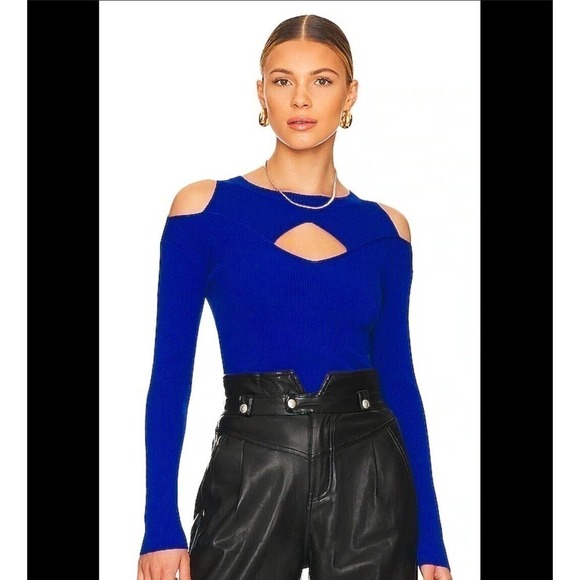 Nwt Steve Madden Mock Neck Cutout Blue Top Size X-Small - Picture 1 of 7